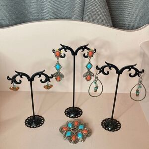 Bundle of 4 items, 3 pairs of earrings with one pin in southwest style